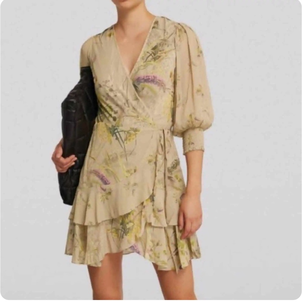 Euc Allsaints Ari Caledonian Floral Mini Wrap Dress Tiered Ruffle